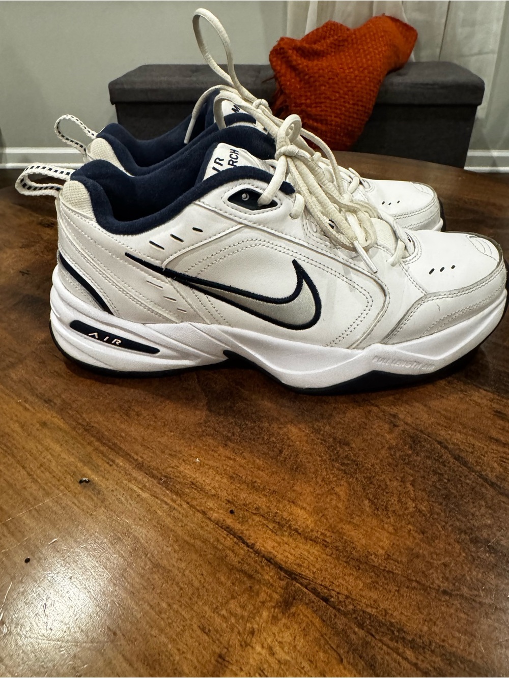Nike Monarch White and Navy Men's Air Cross-Trainer Sneakers